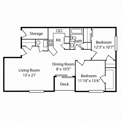 2 Bed 1 Bath Floor Plan at Walton Ridge Apartments, Kentucky, 41094